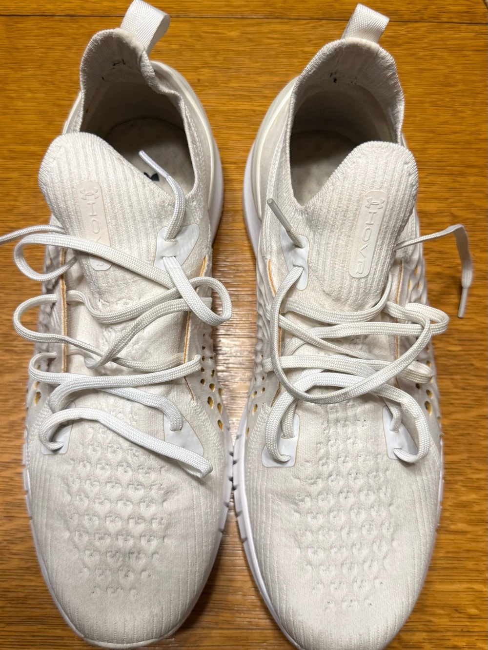 Under Armour Off-White Knit Sneaker Interior with Gold Accent